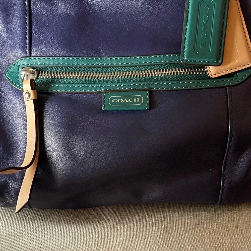 Coach Daisy Spectator Navy Green and Beige Leather Shoulder Bag by Coach F1340